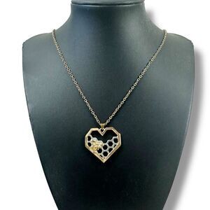 Two-Tone Honeycomb Heart Bee Pendant Necklace Silver Gold Nature Fairycore Artsy